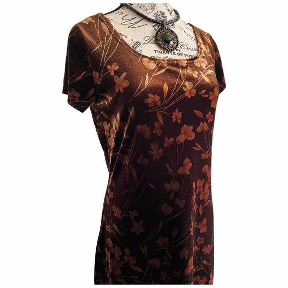 Vintage 90s Brown Velvet Flower Maxi Dress Size Medium - Picture 3 of 6